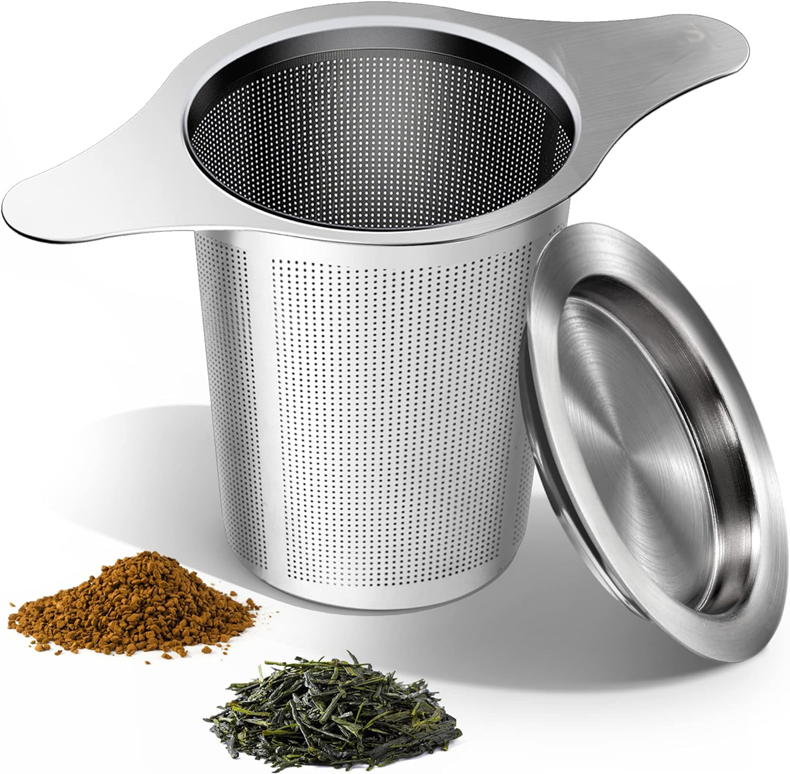 Stainless steel straining basket with food material reference