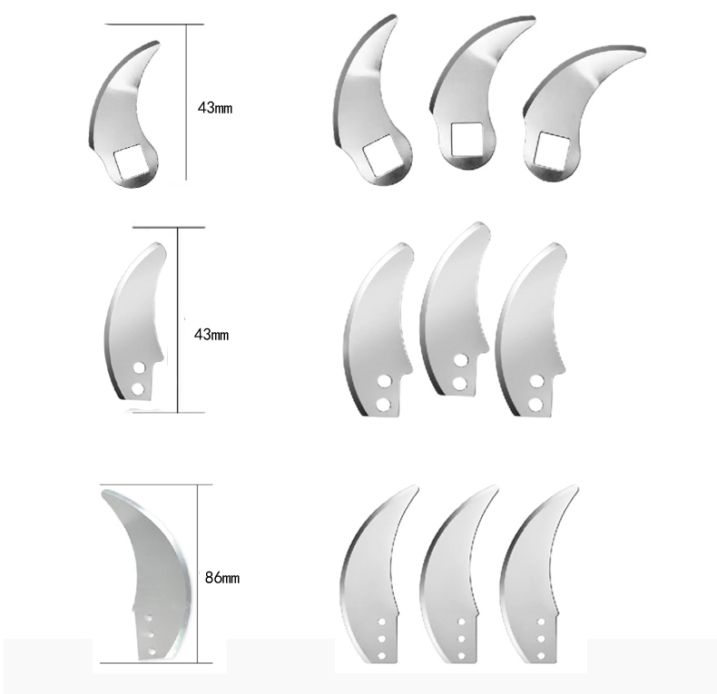 Sets of curved stainless steel cutting blades